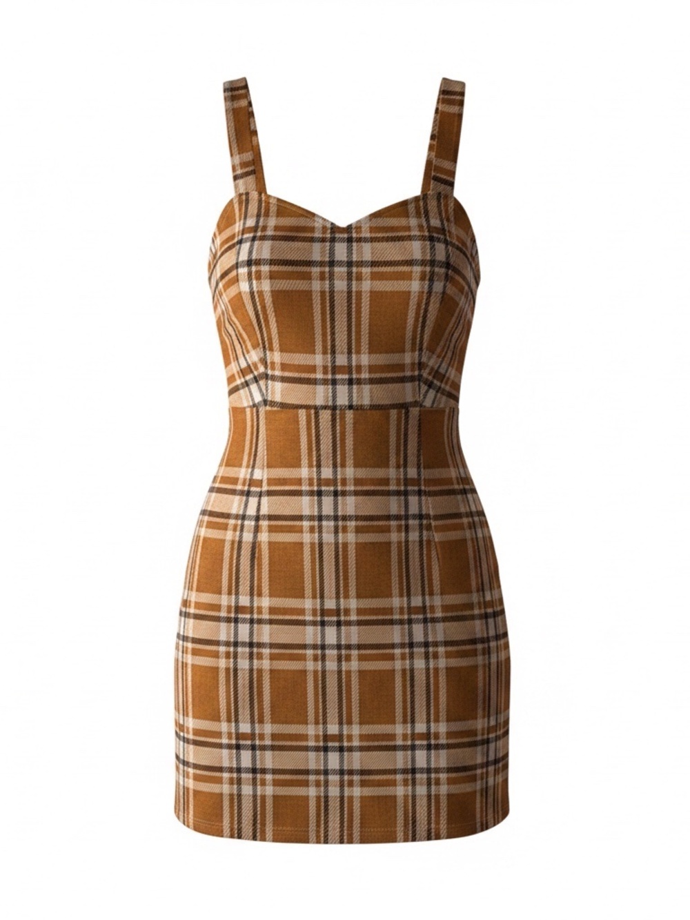 Streetwear Society Plaid Pinafore Mini Dress Camel/Cream/Black Women’s Small